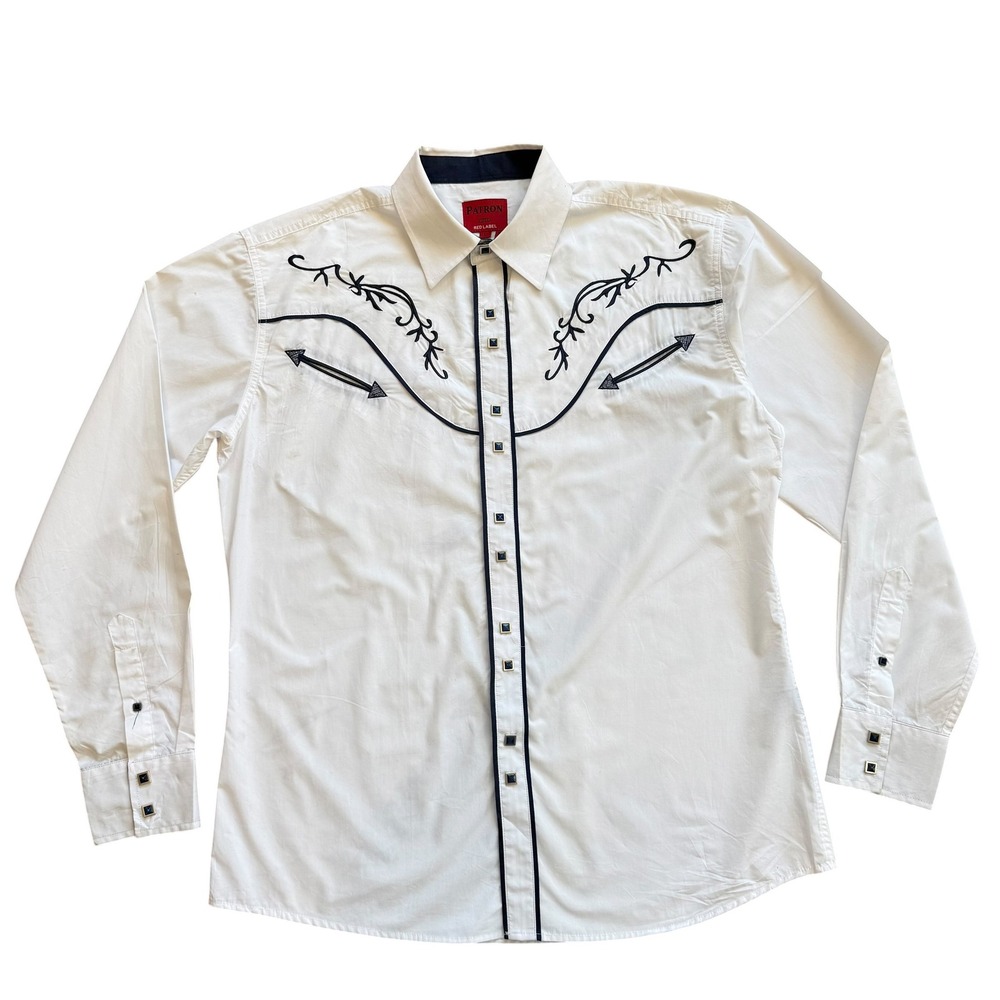 Patron Cito Red Label Mens White Western Shirt Embroidered Snap Front Large